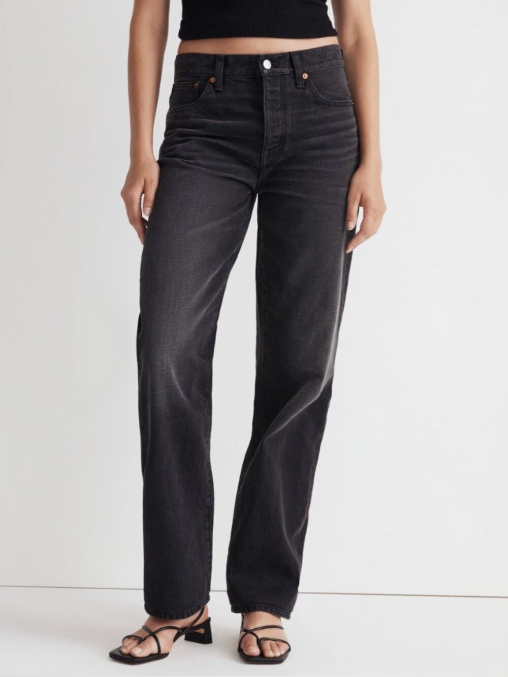 Madewell Low-Slung Straight Jeans in Washed Black Size 30